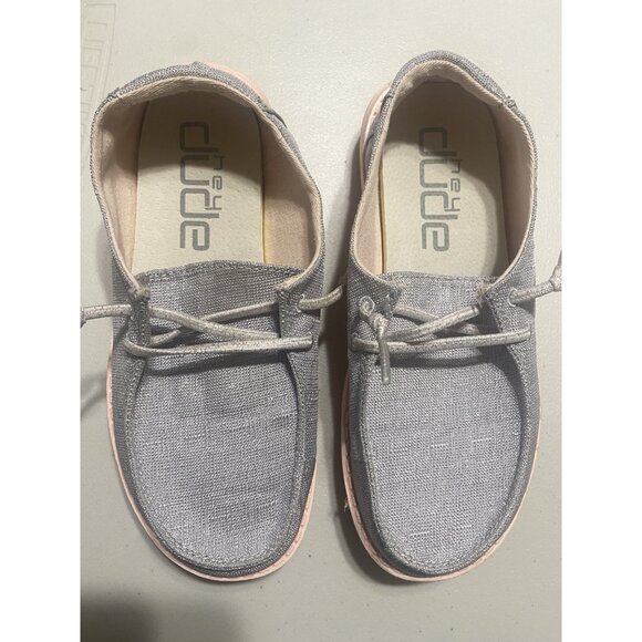 Hey Dude Wendy Youth Size 2 Sparkling Silver Peach Moc Toe Sneaker Slip On - Picture 8 of 10